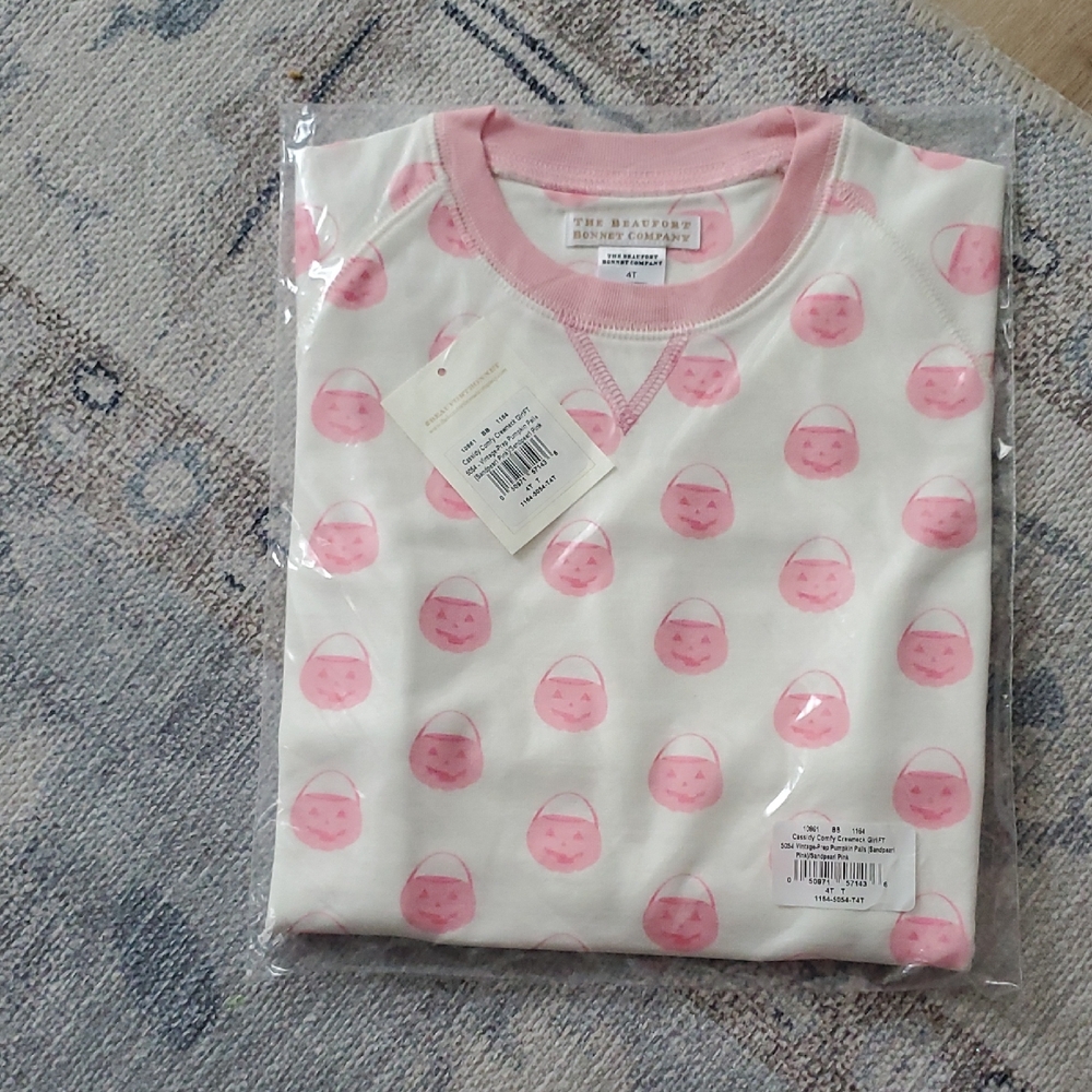 NWT The Beaufort Bonnet Company Girls Halloween Pink Cassidy Comfy Crewneck Sz4T